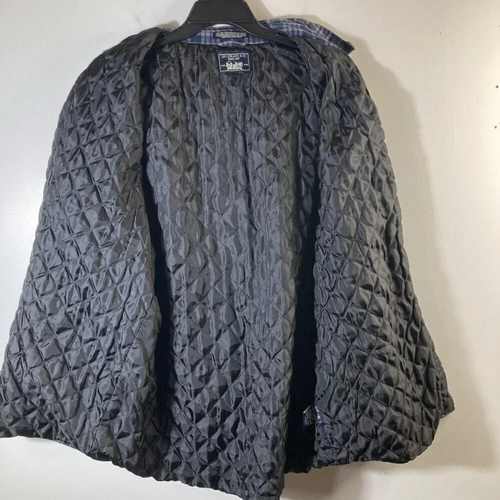 Mens Levis Plaid‎ Insulated Shacket Blue Gray XL Cotton Polyester